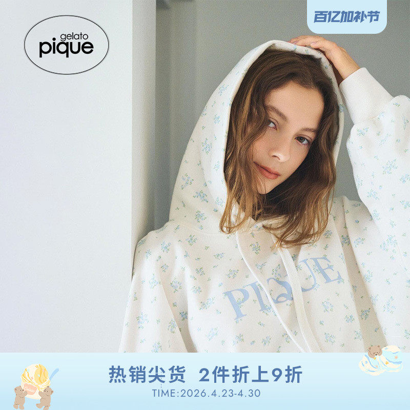 gelato pique秋冬女睡衣纯色碎花连帽长袖卫衣PWCT245260