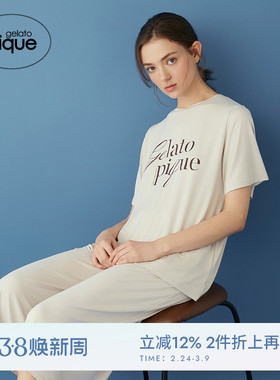 gelato pique25夏季新品女LOGO印花凉感短袖T恤睡衣PWCT252243