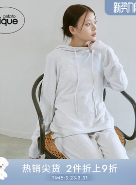 gelato pique25秋冬新品女睡衣雪感纯色长袖连帽卫衣PWCT255285