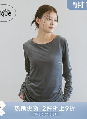 gelato pique25秋冬新品女睡衣纯色绒面抽绳收腰T恤PWCT255364