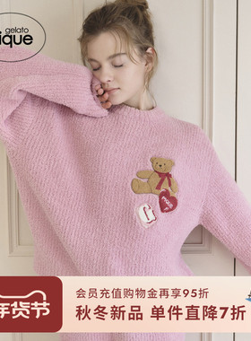 gelato pique25秋冬新品女睡衣半边绒刺绣小熊套头衫PWNT255129