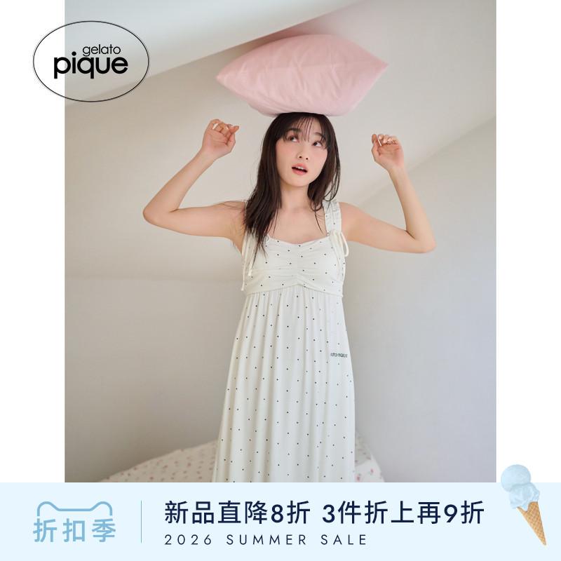 gelato pique26春夏新品女睡裙樱桃波点宽吊带连衣裙PWCO261247