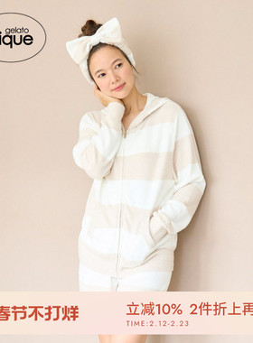 gelato pique秋冬女睡裤薄半边绒条纹短裤居家PWNP244015