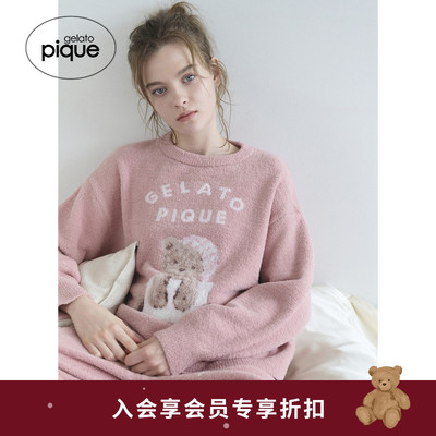 gelato pique25秋冬新品女睡衣半边绒晚安小熊套头衫PWNT254110