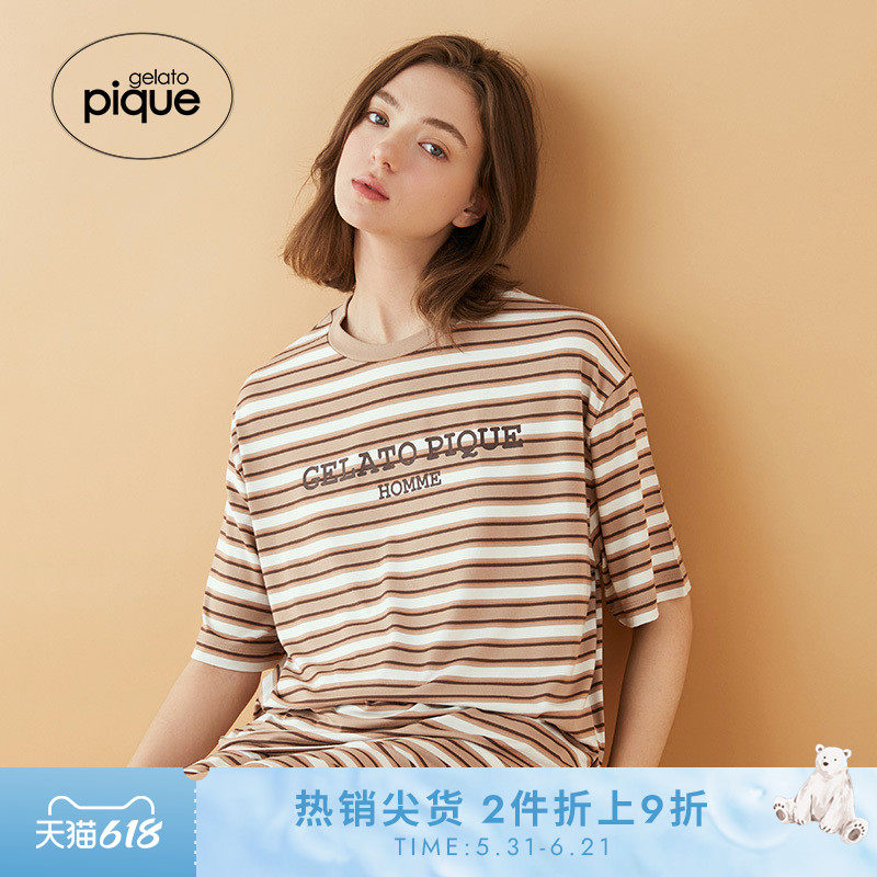 gelato pique春夏男女同款睡裤条纹系带短裤PHCP251966