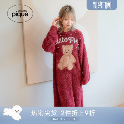 gelato pique25秋冬新品女睡裙半边绒小熊连衣裙圣诞PWNO255075