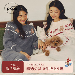 gelato pique秋冬女睡裙北欧风小熊半边绒连衣裙PWNO245161