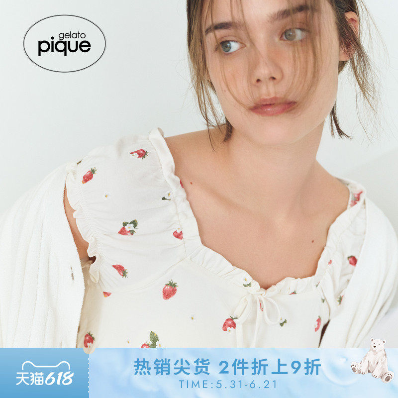 gelato pique春夏女无袖花边草莓满印睡衣带胸垫PWCT251284