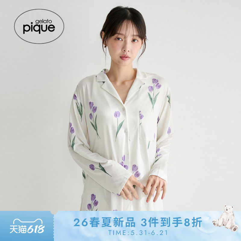 gelato pique26春夏新品女睡衣郁金香满印长袖衬衫居家PWCT261298
