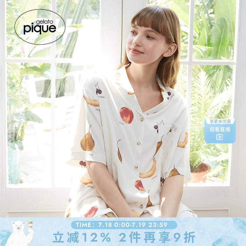 gelatopique女水果短袖开襟衬衫