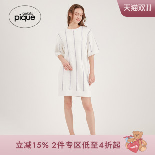 gelato pique春夏女睡裙宽松半边绒条纹连衣裙睡眠PWNO231093