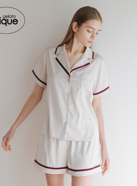 gelato pique秋冬女睡衣色丁短袖衬衫薄款光滑PWFT234224