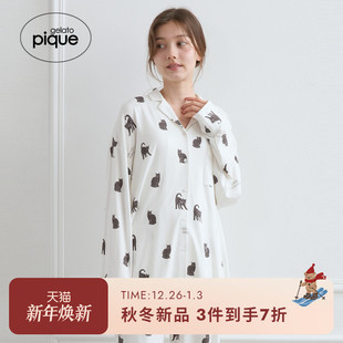 衬衫 女睡衣万圣节满印猫咪长袖 PWCT254237 pique25秋冬新品 gelato