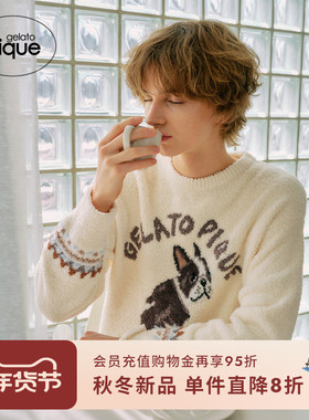 gelato pique25秋冬新品男女同款睡衣半边绒小狗套头衫PMNT255942
