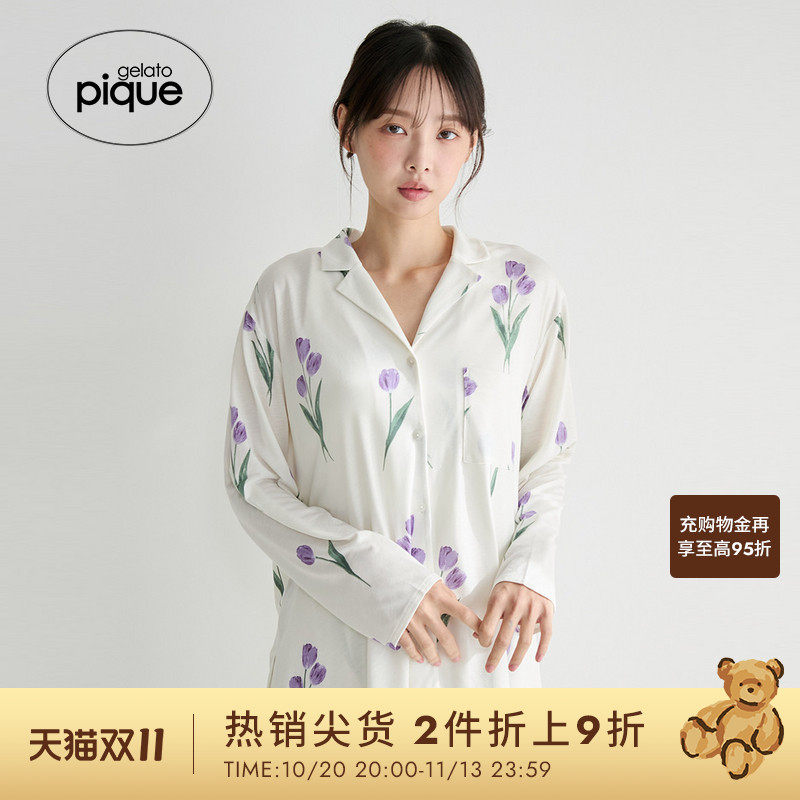gelato pique26春夏新品女睡衣郁金香满印长袖衬衫居家PWCT261298