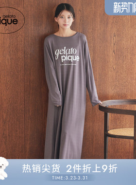 gelato pique25秋冬新品女睡裙字母圆领长袖连衣裙居家PWCO255322