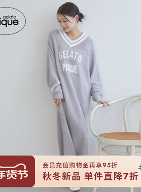 gelato pique25秋冬新品女睡裙半边绒字母学院风连衣裙PWNO255106