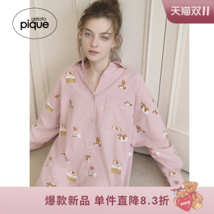 连衣裙PWFO254369 女睡裙晚安小熊满印衬衫 gelato pique25秋冬新品