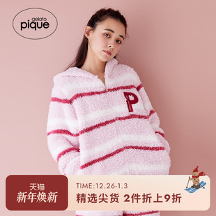 gelato 女睡衣半边绒条纹连帽卫衣PWNT245076 pique24秋冬新品