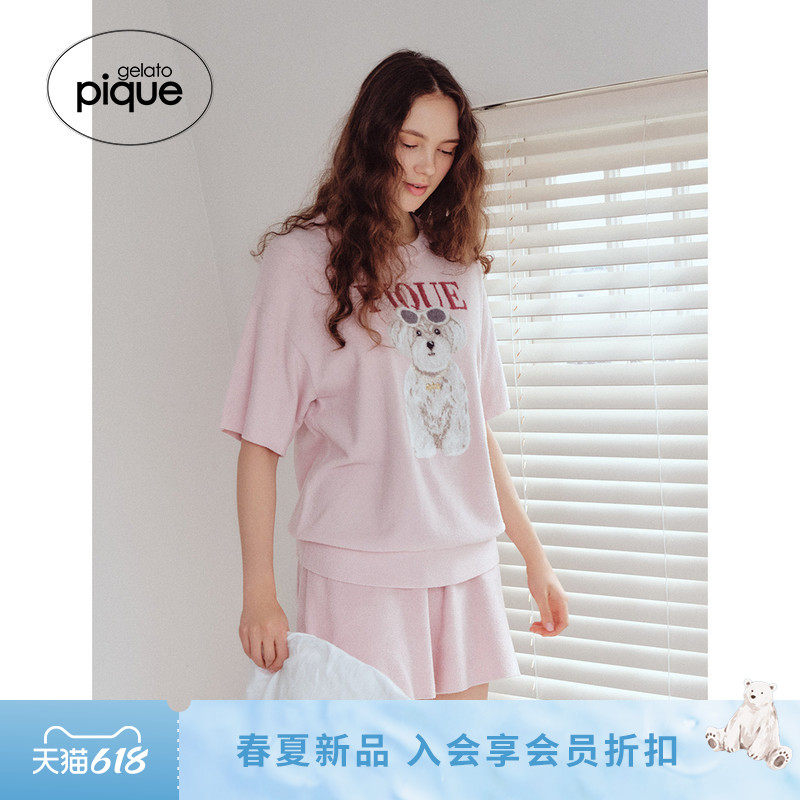 gelato pique26春夏新品女睡衣套装薄绒猫狗短袖短裤PWNT262067