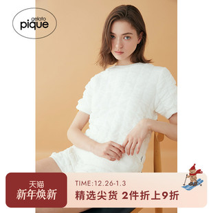 gelato PWNT244094 pique秋冬女睡衣蓬松格纹半边绒套头衫