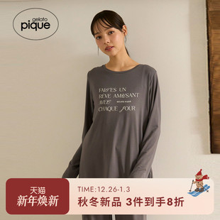 T恤柔软家居服PWCT254288 女睡衣字母长袖 gelato pique25秋冬新品