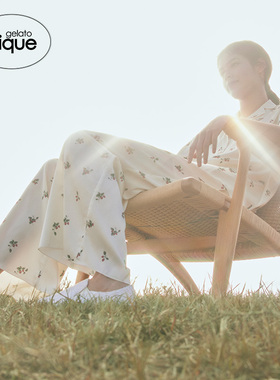 gelato pique春夏女睡衣清新草莓缎面短袖衬衫睡眠PWFT231294