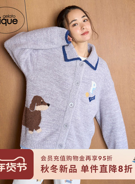 gelato pique25秋冬新品女睡衣半边绒腊肠犬翻领开衫PWNT255740