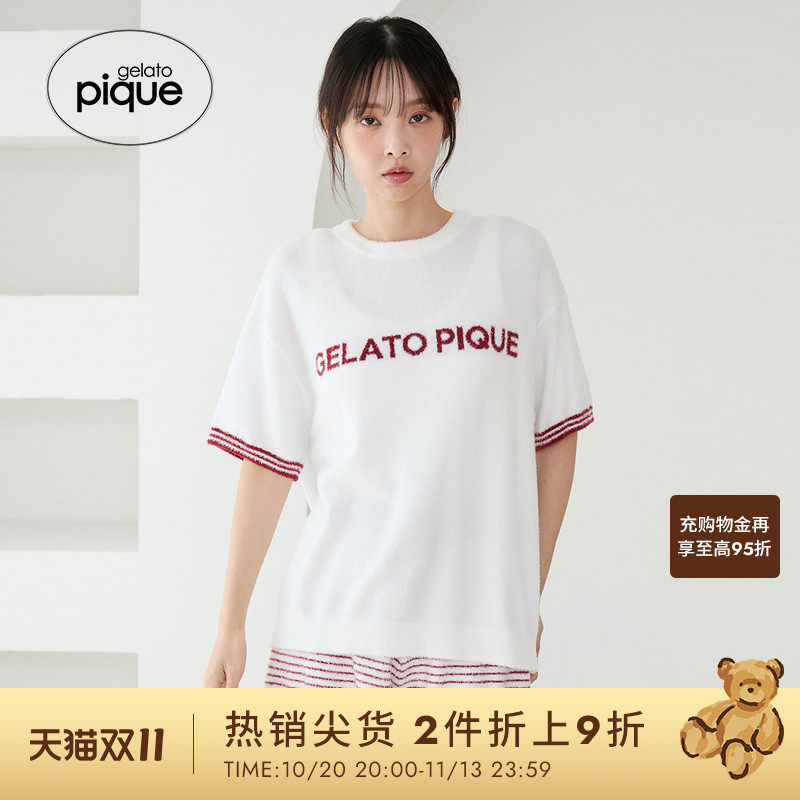 gelato pique26春夏新品女睡衣套装薄绒字母条纹短裤PWNT261123