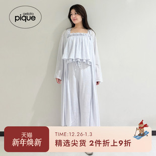 gelato 睡袍PWCT244350 pique秋冬女睡衣纯色蕾丝系带长袖
