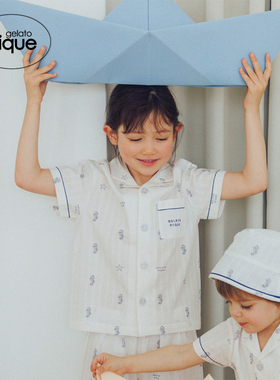gelato pique春夏儿童睡衣简约纯棉海马短袖衬衫PKFT242417