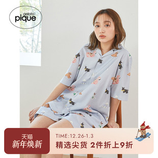 pique25夏季 衬衫 新品 满印小狗短袖 睡衣PUFT252292 男女同款 gelato