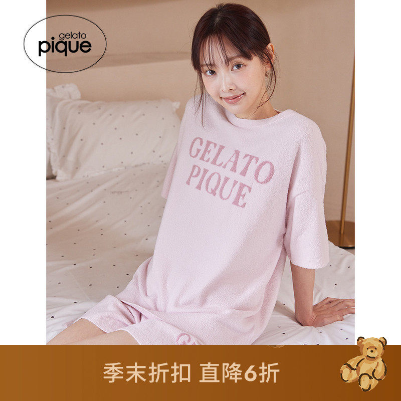 gelato pique26春夏新品女睡衣套装奶昔字母短袖短裤PWNT262061