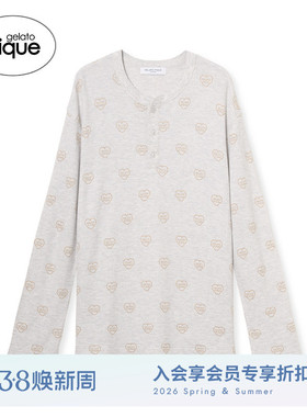 gelato pique26春夏新品男女同款睡衣条纹爱心长袖T恤PMCT261966