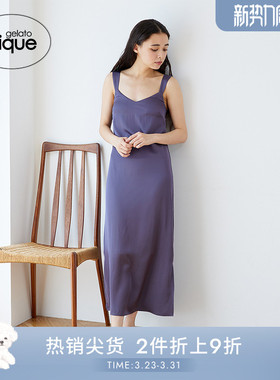 gelato pique秋冬女睡裙缎面吊带连衣裙附胸垫PWFO245310