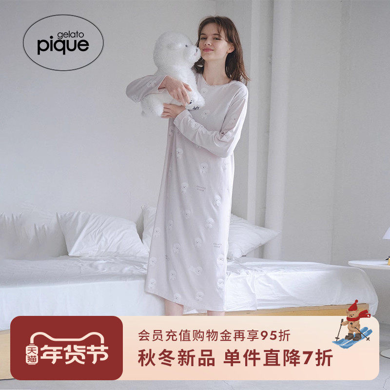 gelato pique25秋冬新品女睡裙动物蛋糕满印连衣裙居家PWCO254372,女士内衣/男士内衣/家居服,睡裙,淘宝优惠券,粉丝福利购,淘宝优惠卷