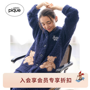圣诞PWNT255071 女睡衣半边绒小熊翻领开衫 gelato pique25秋冬新品