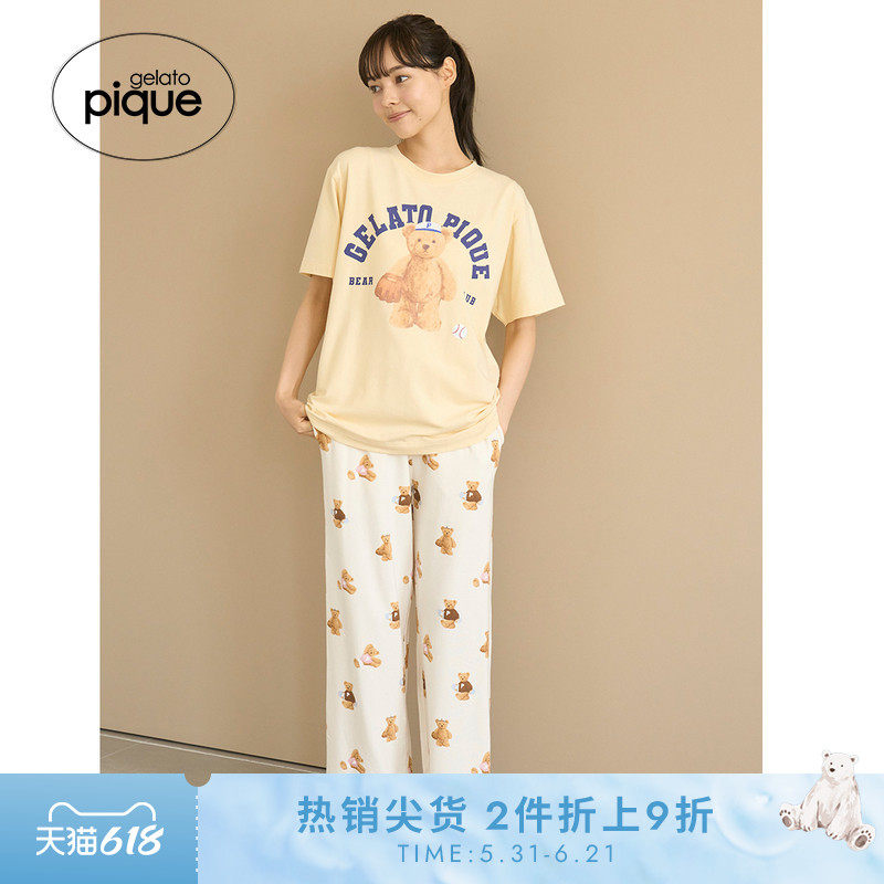 gelato pique25秋冬新品女运动小熊满印系带长裤睡裤PWCP254235