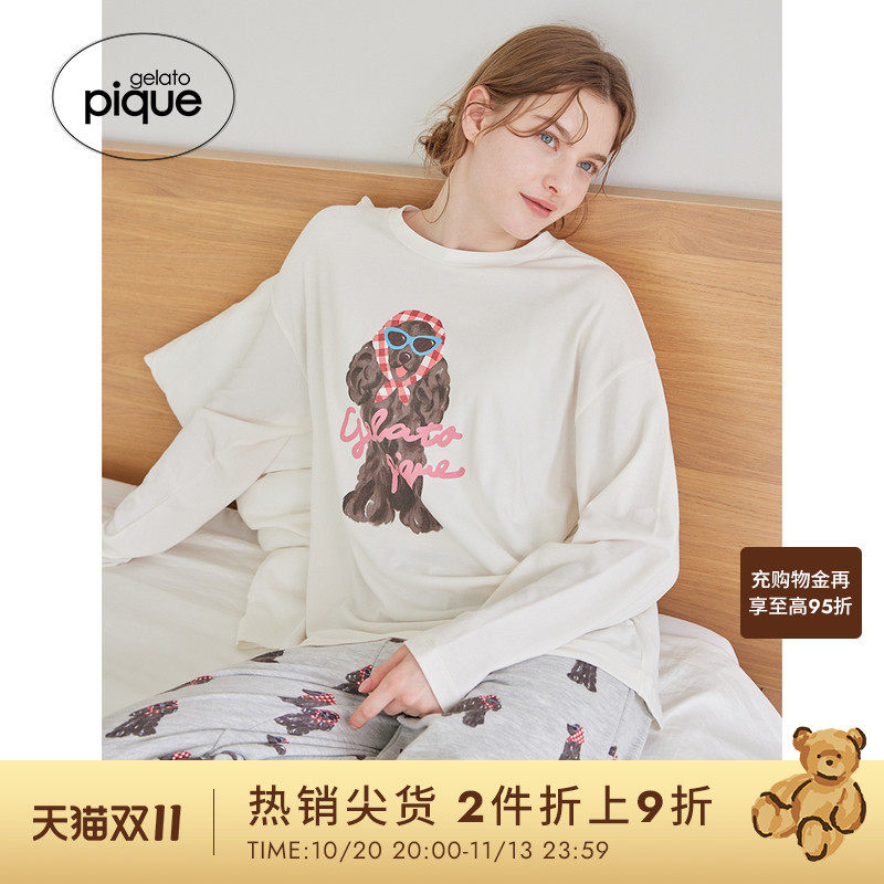 gelato pique26春夏新品女睡衣头巾狗柔软长袖T恤居家PWCT261231