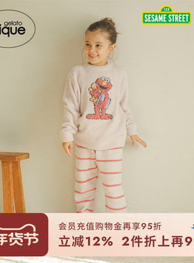 gelato pique秋冬儿童睡衣套装芝麻街半边绒条纹PKNT245419