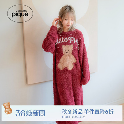 gelato pique25秋冬新品女睡裙半边绒小熊连衣裙圣诞PWNO255075