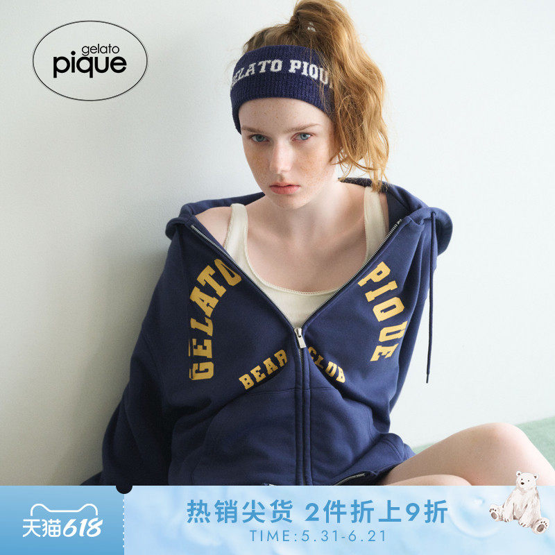 gelato pique25秋冬新品女运动熊刺绣字母拉链连帽外套PWCT254230