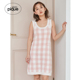 女睡裙格纹提花刺绣无袖 新品 连衣裙PWNO252080 pique25夏季 gelato