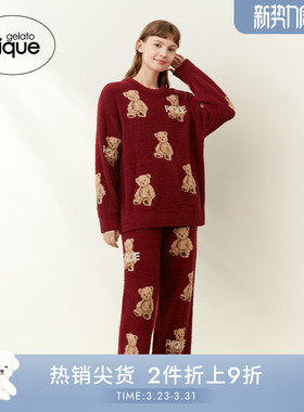 gelato pique25秋冬新品女睡衣本命年红小熊半边绒保暖PWNT235113