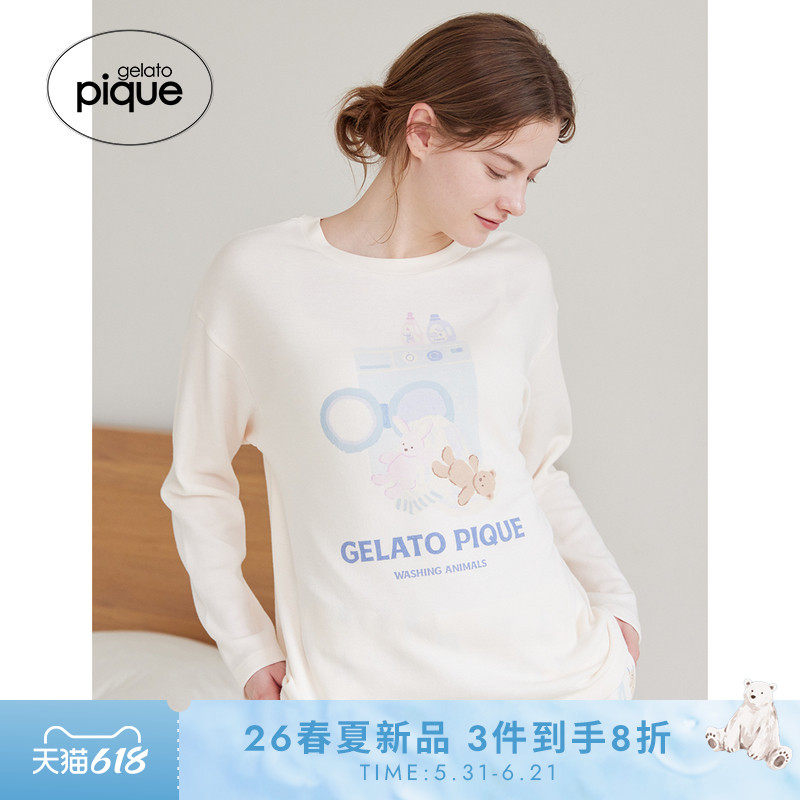 gelato pique26春夏新品女睡衣洗涤动物长袖T恤居家PWCT261347