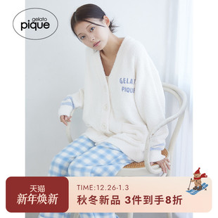 PWNT255104 女睡衣半边绒字母学院拼色开衫 gelato pique25秋冬新品