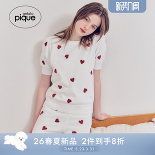 短裤 gelato 半边绒爱心短袖 女睡衣套装 PWNT261116 pique26春夏新品