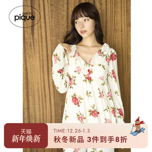 居家PWCT255221 女睡衣复古玫瑰荷叶边长袖 gelato pique25秋冬新品