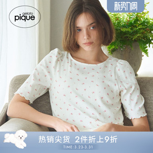 gelato 睡衣PWCT251275 pique春夏女樱花满印木耳边泡泡袖