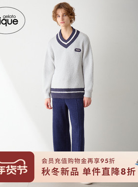 gelato pique25秋冬新品男女同款睡衣学院风拼色套头衫PMNT255961